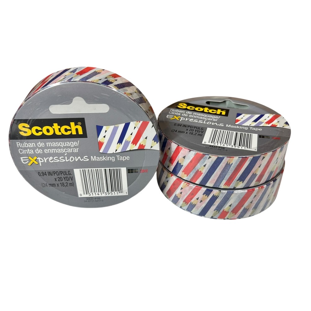 Scotch Expressions Masking Tape 3 Rolls Colored Pencils Design 0.94in x 20yd